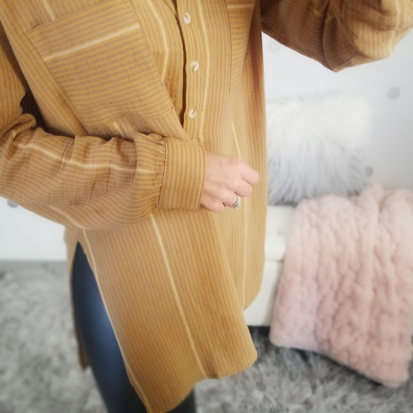 Fall Mustard Stripe Tunic Shirt Leggings Button Up Top Women’s Long Tops - Picture 6 of 8